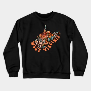 West Virginia State Design | Artist Designed Illustration Featuring West Virginia State Filled With Retro Flowers with Retro Hand-Lettering Crewneck Sweatshirt